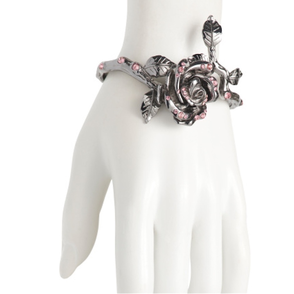 Betsey Johnson Pink Gemstone Rose Bangle Bracelet New - Picture 5 of 5